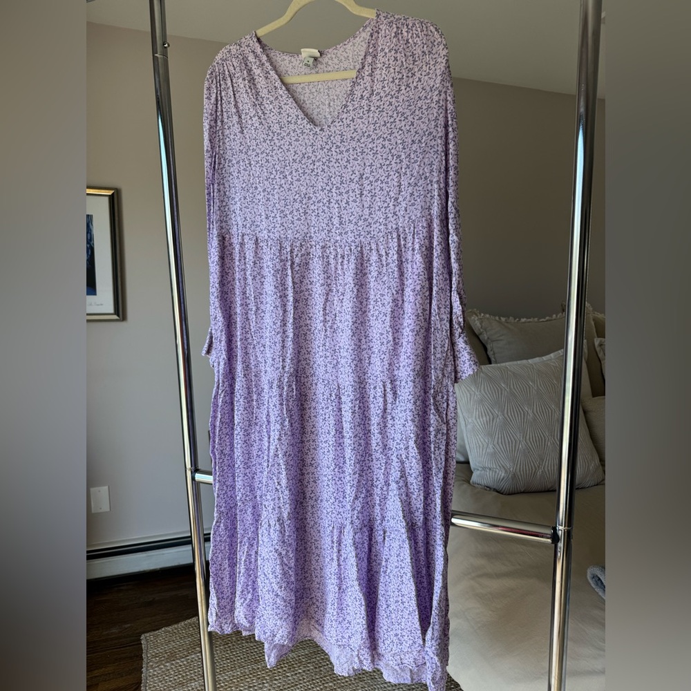 a new day Lilac Floral V-Neck Tiered Midi Dress, sz M - Picture 3 of 8